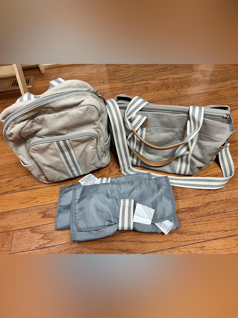 Pottery Barn Grey Classic Diaper Bag Set - Backpack, Tote, 2 Changing Pads